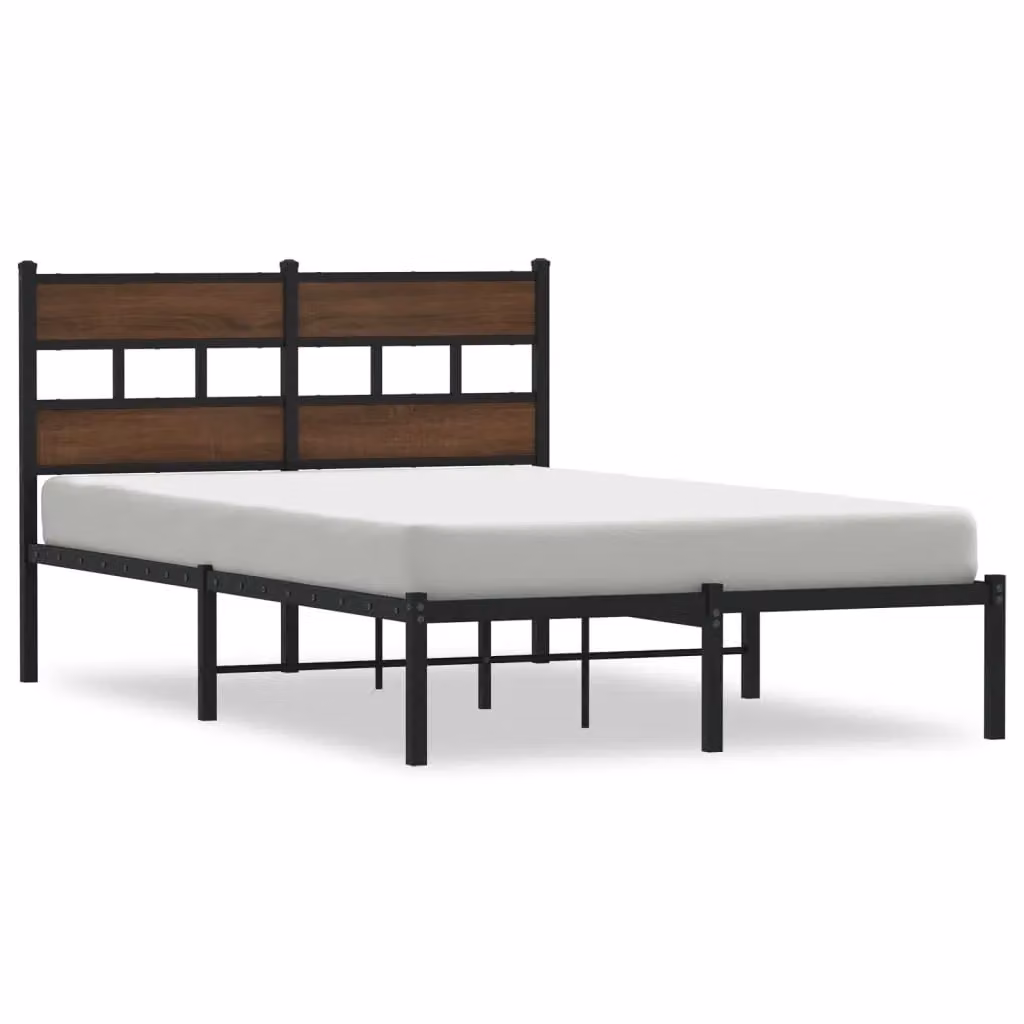 Berkfield Home Small Double Bed Frame with Headboard in Brown Oak, W/D/H: 120 x 200 cm – 2
