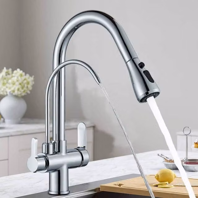 EONLION 3-Way Filter Kitchen Tap with Pull Out Sprayer in Silver – 1
