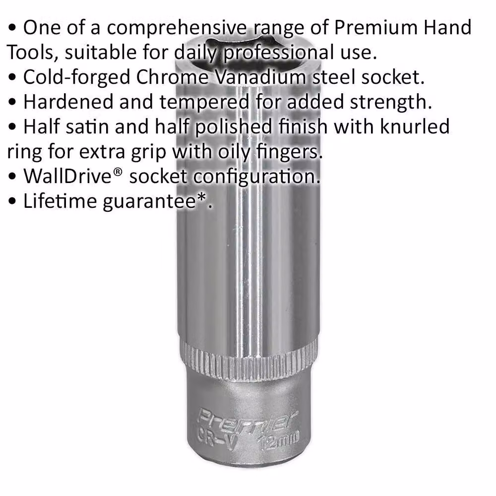 Loops 12mm Deep Drive Socket 1/4 inch Square Drive in Silver Chrome Vanadium – 2