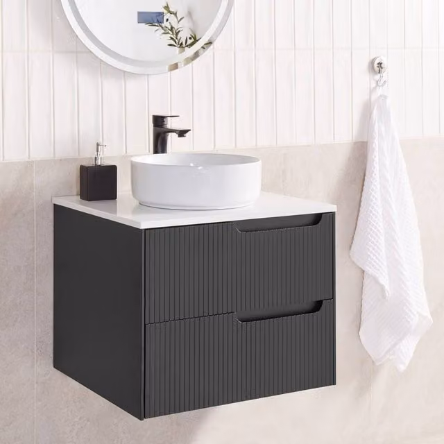 Wyld and Coco Black MDF Wall-Mounted Cabinet with Fluted Front, W: 60.0 cm, D: 48.0 cm, H: 52.0 cm – 1