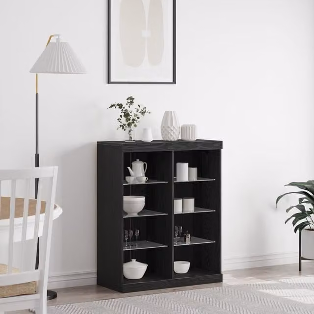 Berkfield Home Modern Black Oak Sideboard with Integrated LED Lights, W/D/H: 41 x 37 x 100 cm