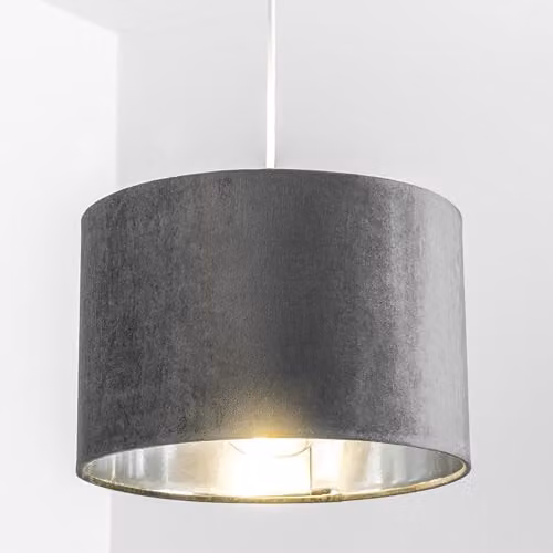 CGC Lighting Nila Modern Grey Velvet Drum Lamp Shade with Silver Inner, Diameter: 30 cm