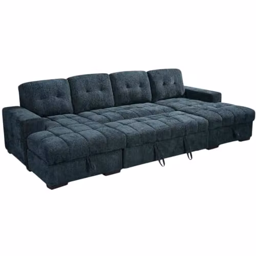 Beehive Furniture Porto U-Shaped Corner Sofa in Blue Fabric with Pull-Out Sleeping Function
