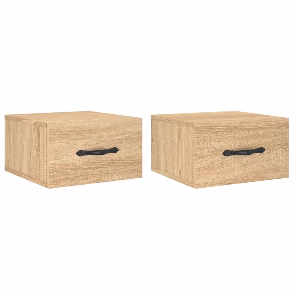 Berkfield Home Set of 2 Wall-mounted Bedside Cabinets in Sonoma Oak Brown, W/D/H: 35 x 35 x 20 cm