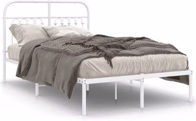 Berkfield Home Classic Metal Bed Frame with Headboard, White, W: 120 cm, L: 190 cm