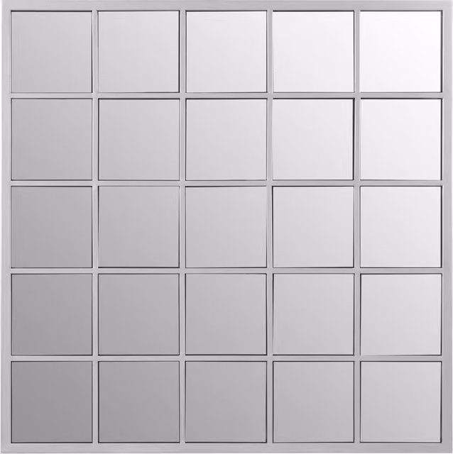 Orsina Modern Square Silver Grid Wall Mirror with Metal Frame