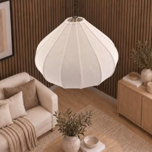 CGC Lighting Libby Bell Linen Fabric Hanging Ceiling Lampshade in Oatmeal with 50 cm Diameter – 1