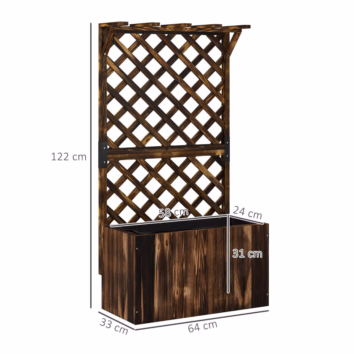Outsunny Brown Wooden Raised Garden Bed with Trellis and Liner, W/D/H: 122 x 64 x 33 cm – 3