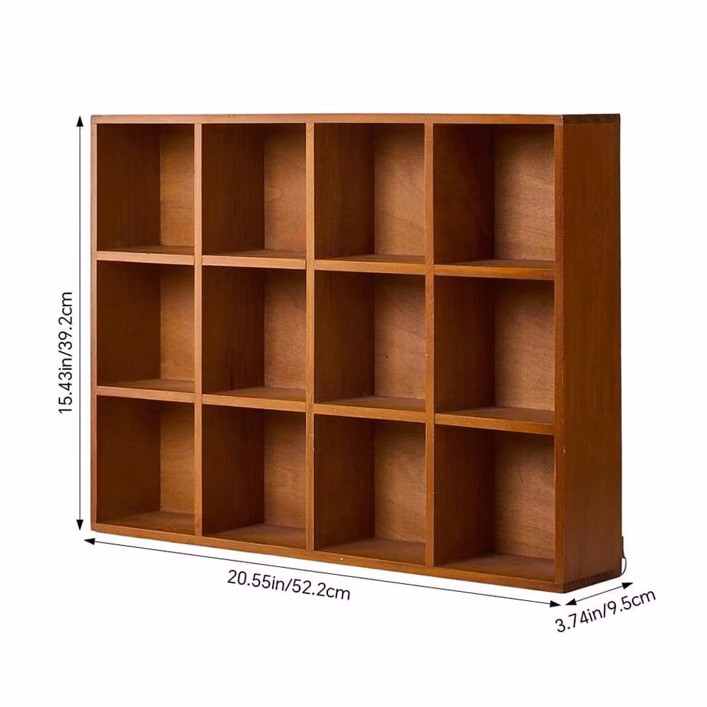 FORGEVIO 12-Cube Pine Wall Mounted Display Shelf with Back Panel in Brown Vintage Finish – 3