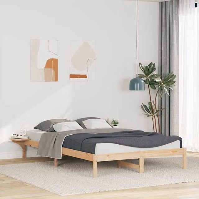 Berkfield Home Modern Solid Pine Wood Bed Frame with Side Tables in Brown, W: 160 cm, L: 210 cm