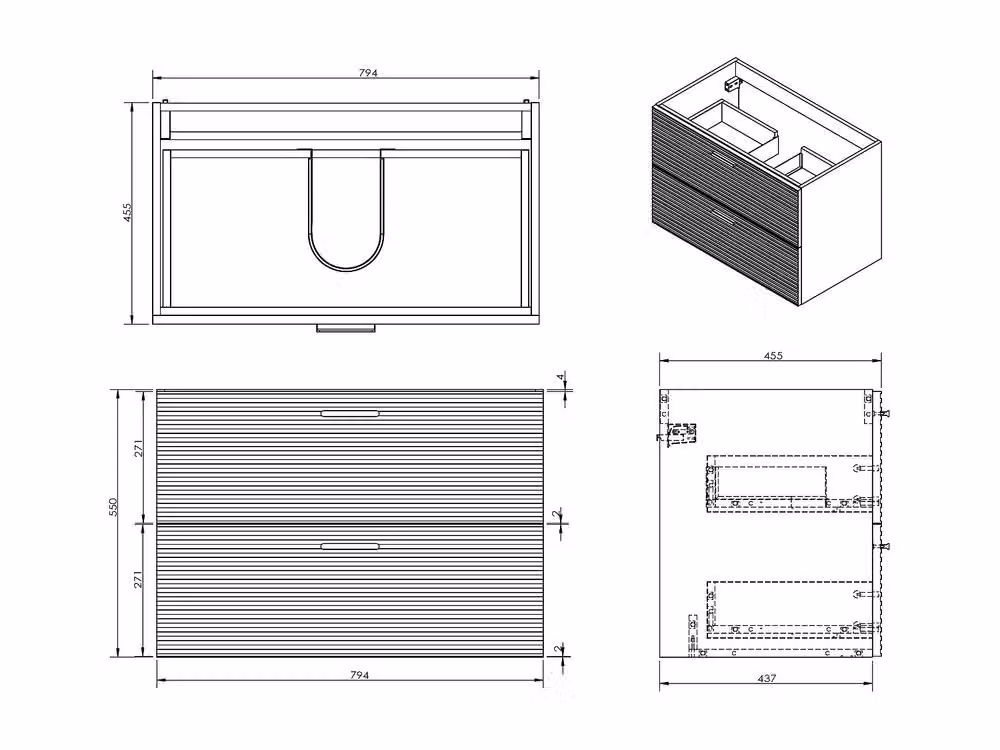 Vente-unique Sarone Ribbed Freestanding Bathroom Vanity Unit with 2 Soft-Close Drawers in Light Oak, W: 80 cm – 3
