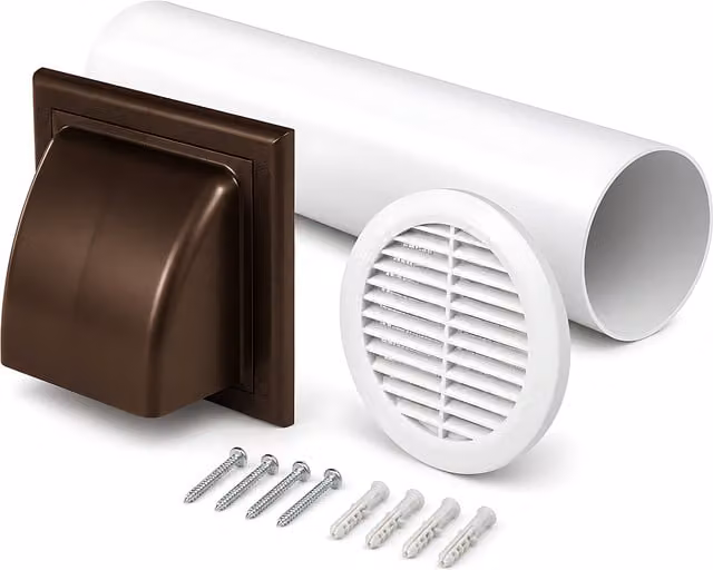 Sola 100mm Wall Vent Kit with 500mm Duct, Grille and Brown Backdraught Cowl