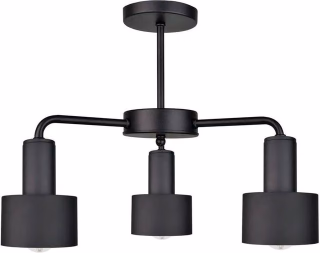 Netlighting Modern Multi Arm Semi Flush Ceiling Light in Black, Diameter: 44 cm, 3x E27