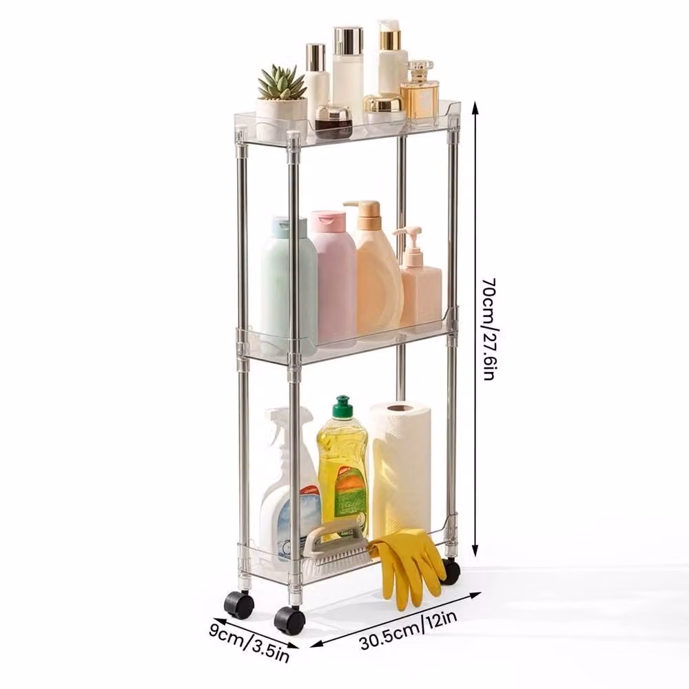 VOGREX 3-Tier Narrow Rolling Storage Cart Trolley in Silver, W/D/H: 31.0 x 31.0 x 70.0 cm – 2