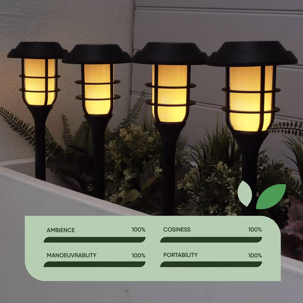 Gardenwize Pack of 4 Solar Flaming LED Stake Lights in Black – 3