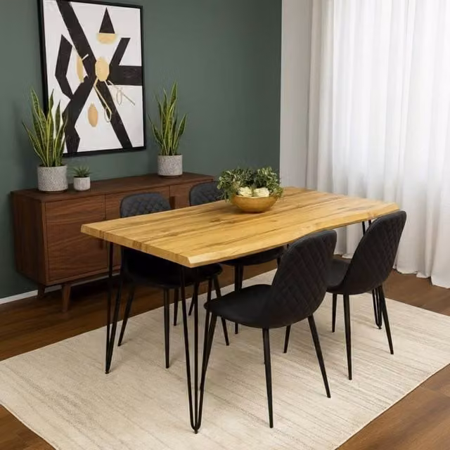 KOSY KOALA Industrial Dining Set with Rectangular Wood Table and 4 Faux Leather Chairs in Brown and Black, W/D/H: 80 x 80 x 75 cm