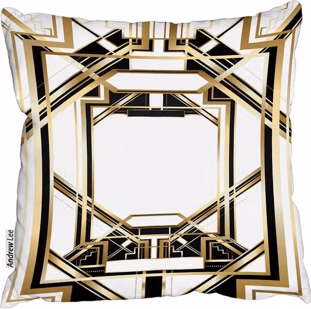 Andrew Lee Art Deco Graphic Square Cushion in Yellow, Gold, Black and White, W: 60 cm x H: 60 cm