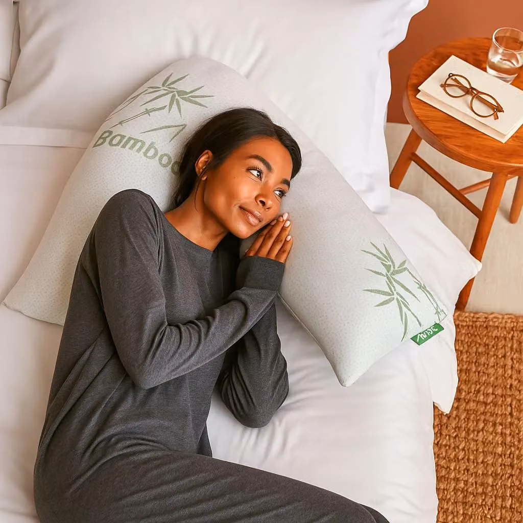 GAVENO CAVAILIA White Bamboo Memory Foam V-Pillow with Removable Cover – 2
