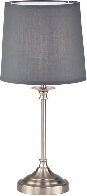 First Choice Lighting Chester Silver Metal Table Lamp with Grey Fabric Shade