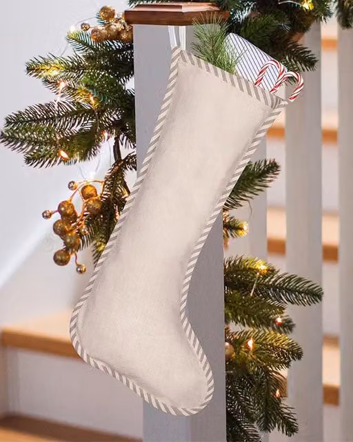 Dibor Set of 4 Grey Piped Chambray Christmas Hanging Stockings – 1