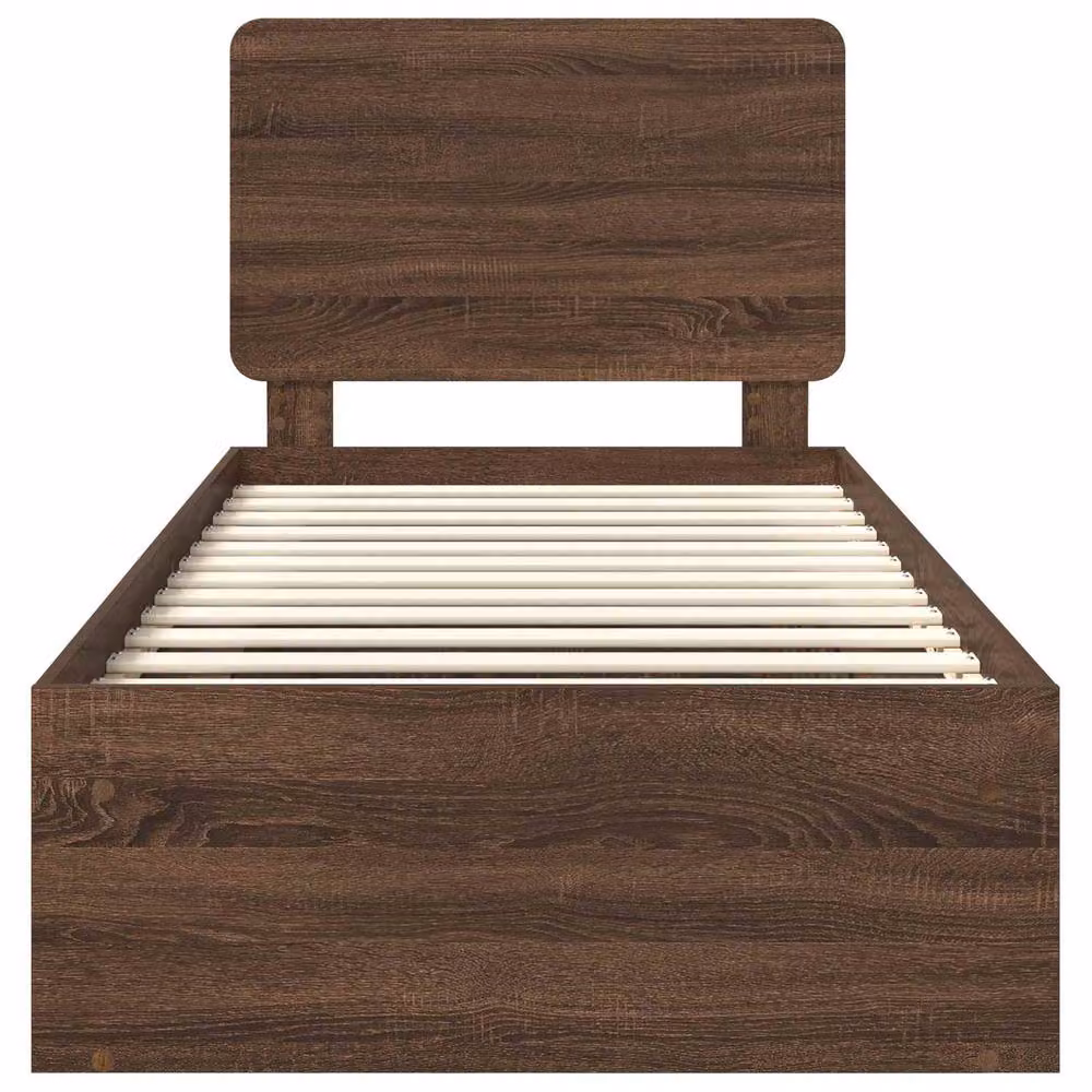Berkfield Home Bed Frame with Headboard in Brown Oak, Solid Pine Wood and MDF, W/D/H: 90 x 190 cm – 4