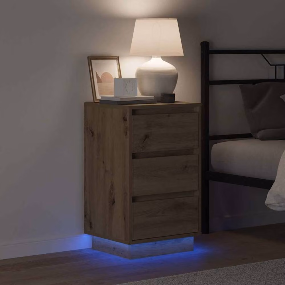 Berkfield Home Artisan Oak Bedside Cabinet with Integrated LED Lighting, Brown, W: 39 cm, D: 34.5 cm, H: 65 cm – 2