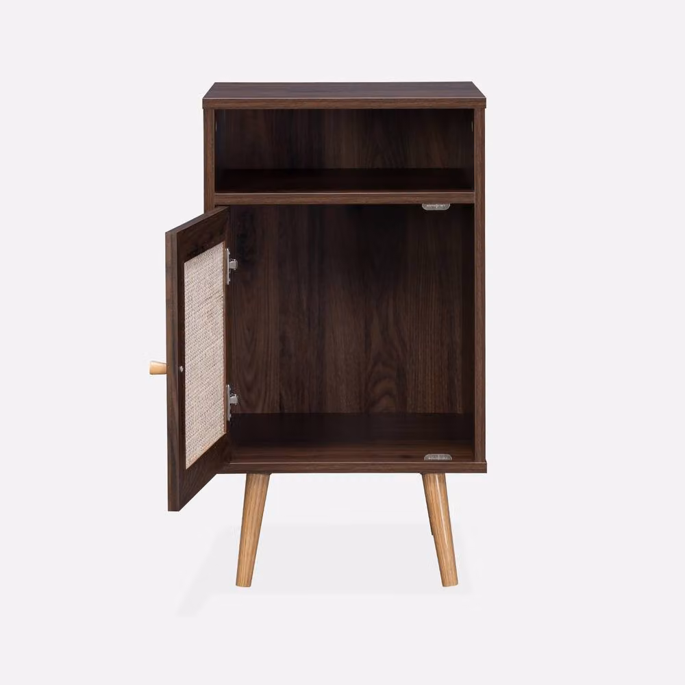 sweeek Pair of Scandi-style Bedside Tables with Rattan Cupboard in Dark Brown – 3