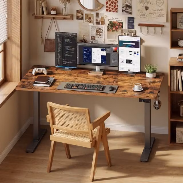 VASAGLE Electric Height Adjustable Standing Desk in Rustic Brown