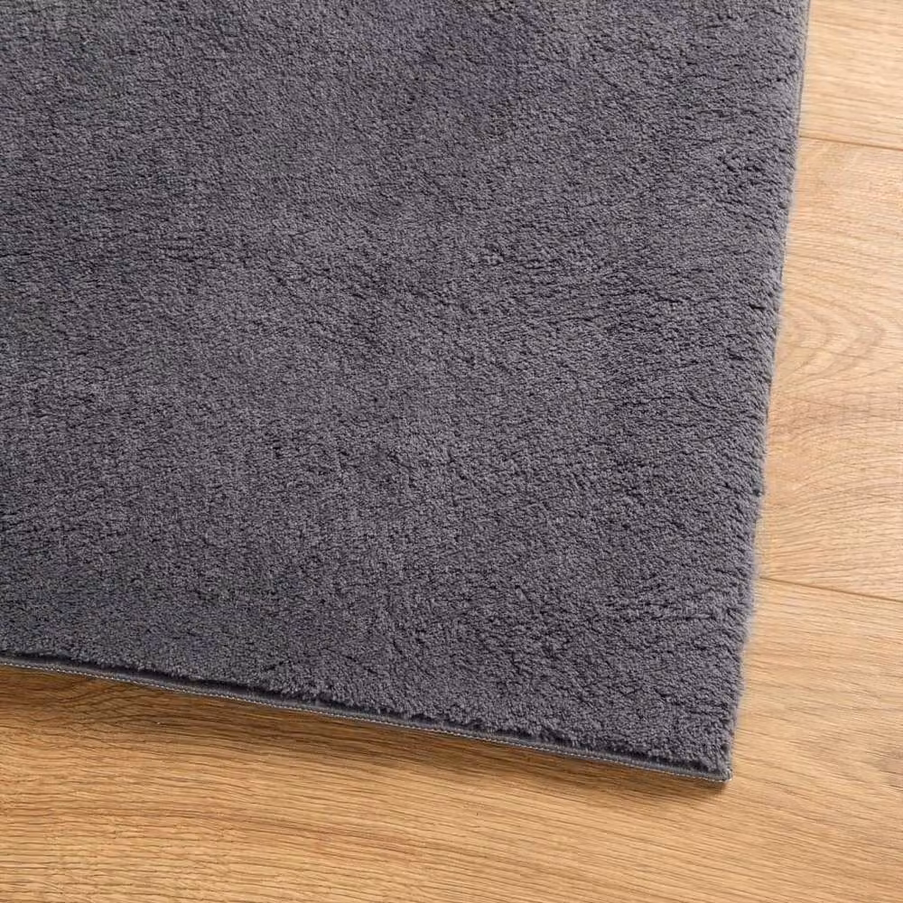 Berkfield Home Round Short Pile Soft and Washable Anthracite Grey Rug, W: 80 cm – 2
