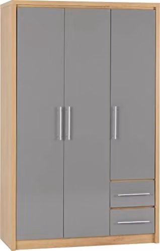 Seconique Seville 3 Door 2 Drawer Wardrobe in Grey Gloss and Oak – 1