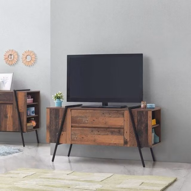 Timber Art Design Abbey TV Unit Stand Cabinet in Brown, W/D/H: 120 x 44.5 x 58 cm – 1