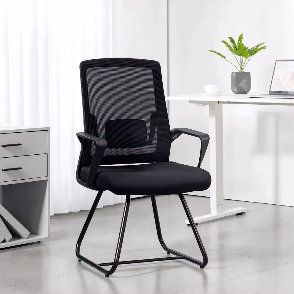 KORVIXA Black Mesh Back No-Wheel Office Meeting Chair with Armrests – 3