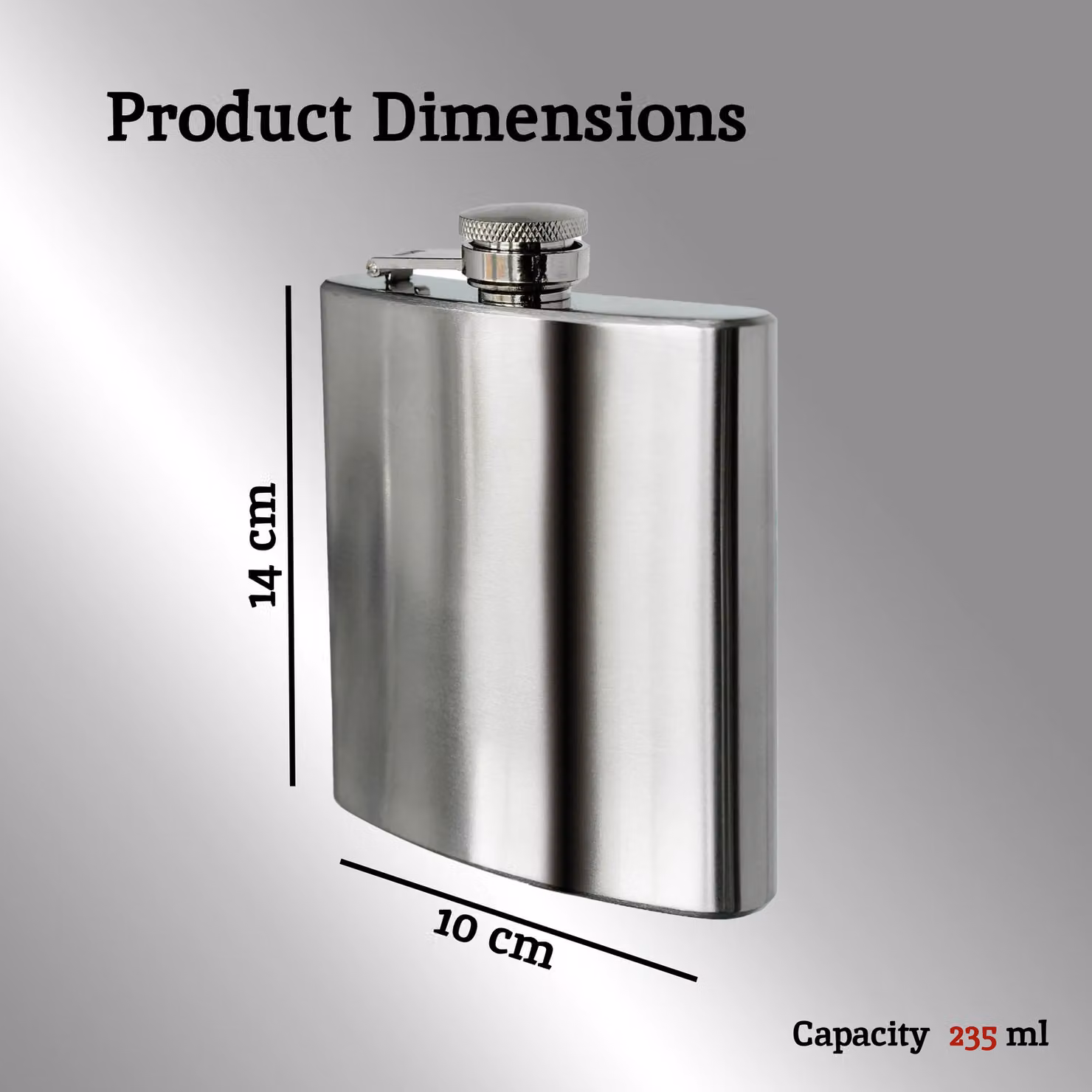 Orsina Black Leather Effect Stainless Steel Hip Flask Set with Shot Glasses and Funnel, 8oz, Silver – 3
