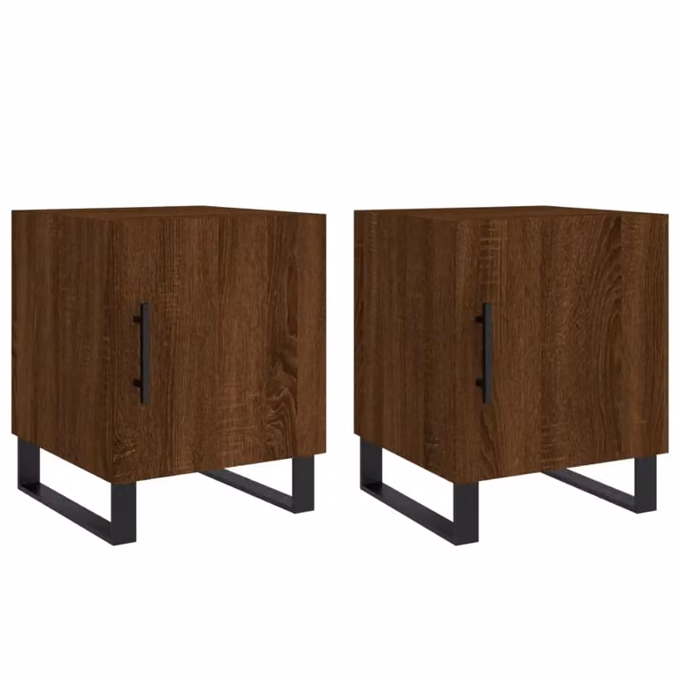 Berkfield Home Set of 2 Modern Bedside Cabinets in Brown Oak, W/D/H: 40 x 40 x 50 cm