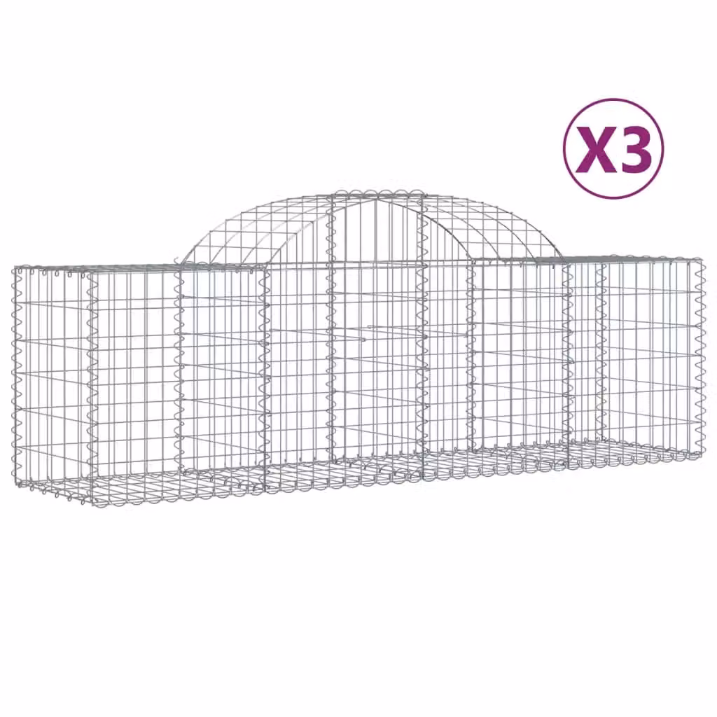 Berkfield Home Arched Gabion Baskets, 3 Piece Set, Silver Galvanised Steel, W: 200 cm, D: 50 cm, H: 60-80 cm – 2