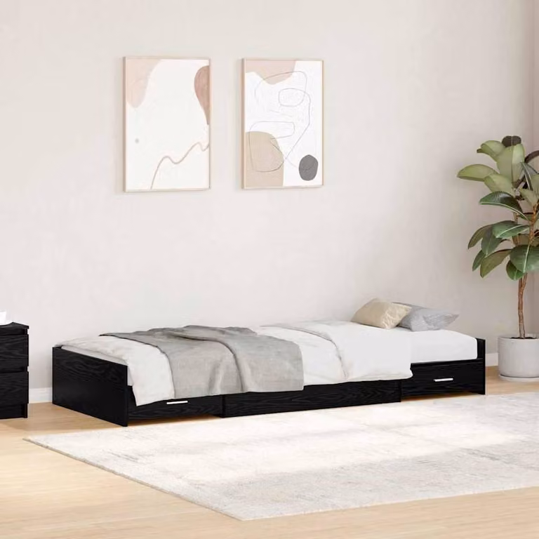 Berkfield Home Modern Storage Bed Frame with Drawers, Black Oak, W/D/H: 90 x 200 x 91.5 cm