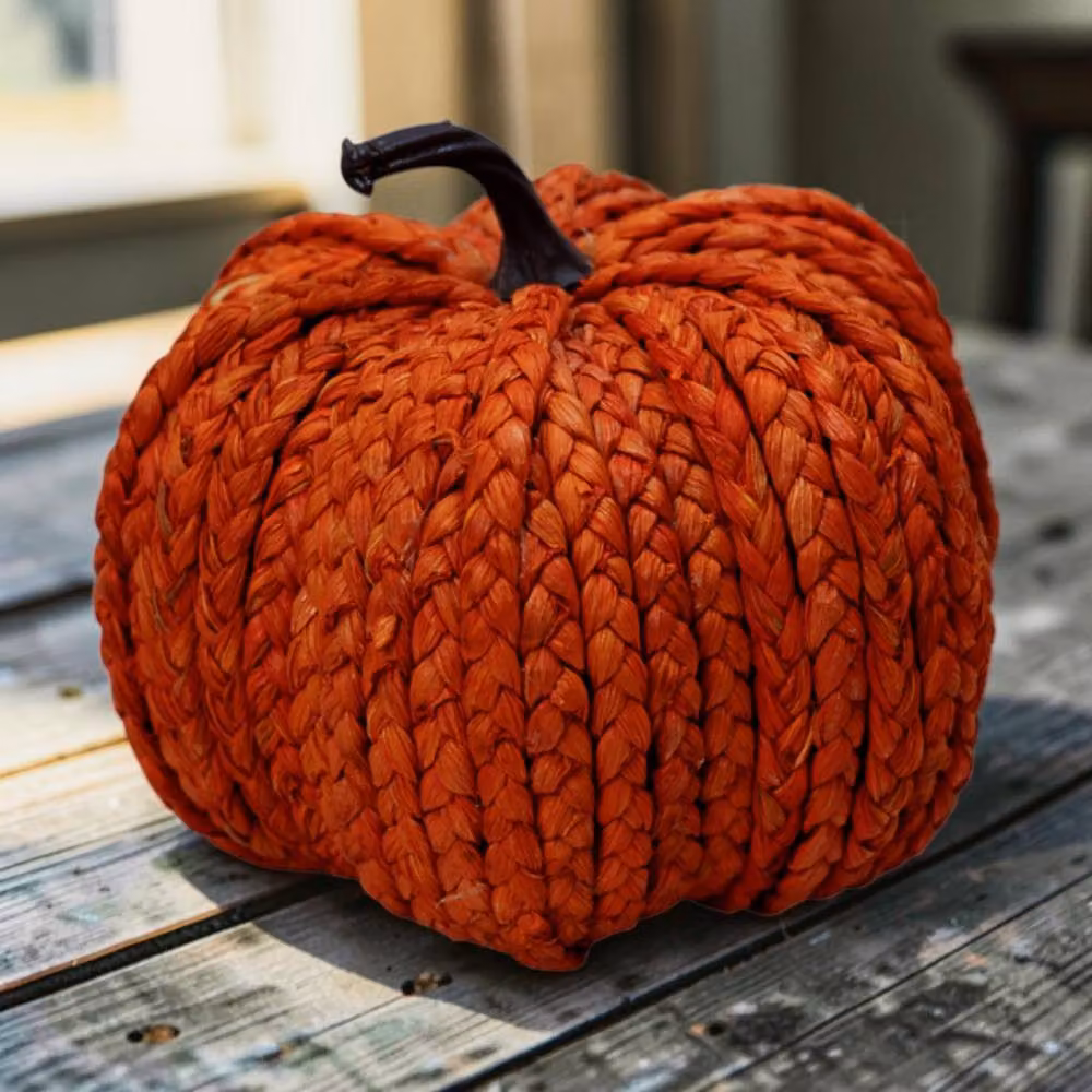 Four Candle Wicker Pumpkin Autumn Decoration in Orange and Brown, Height: 17 cm – 2
