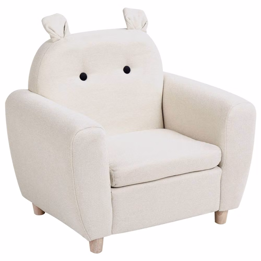 Wyld Haus Kids Hippo Armchair in Off-White Fabric with Beige Armrests, W/D/H: 59.0 x 44.0 x 61.0 cm – 2