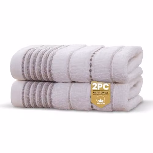 Rapport Home Dakota Stripe Face Towels 2-Pack, 100% Cotton, 500gsm, Beige and White, W/D/H: 30 x 30 x 30 cm – 1