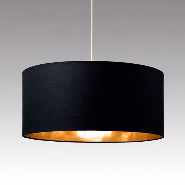 K LIVING Modern Cylinder Fabric Lampshade in Black with Gold Lining