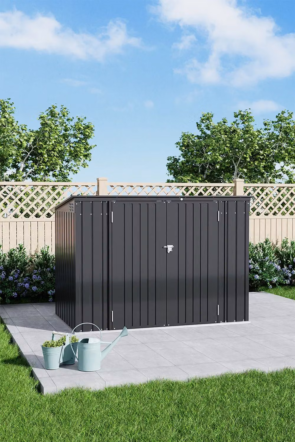 H&O Direct Metal Outdoor Bin Store with Hinged Lid and Lock, Black, H x W x D: 190 x 134 x 113 cm – 2