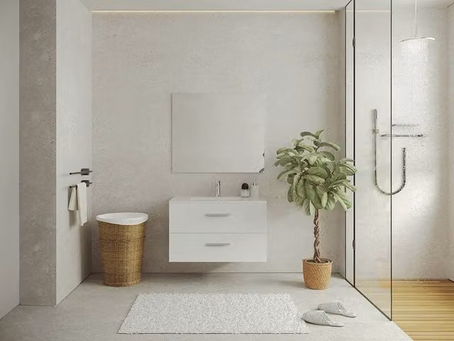Vente-unique Wall-Mounted Bathroom Unit with Single Ceramic Basin, White, W: 80 cm, D: 45 cm, H: 47 cm