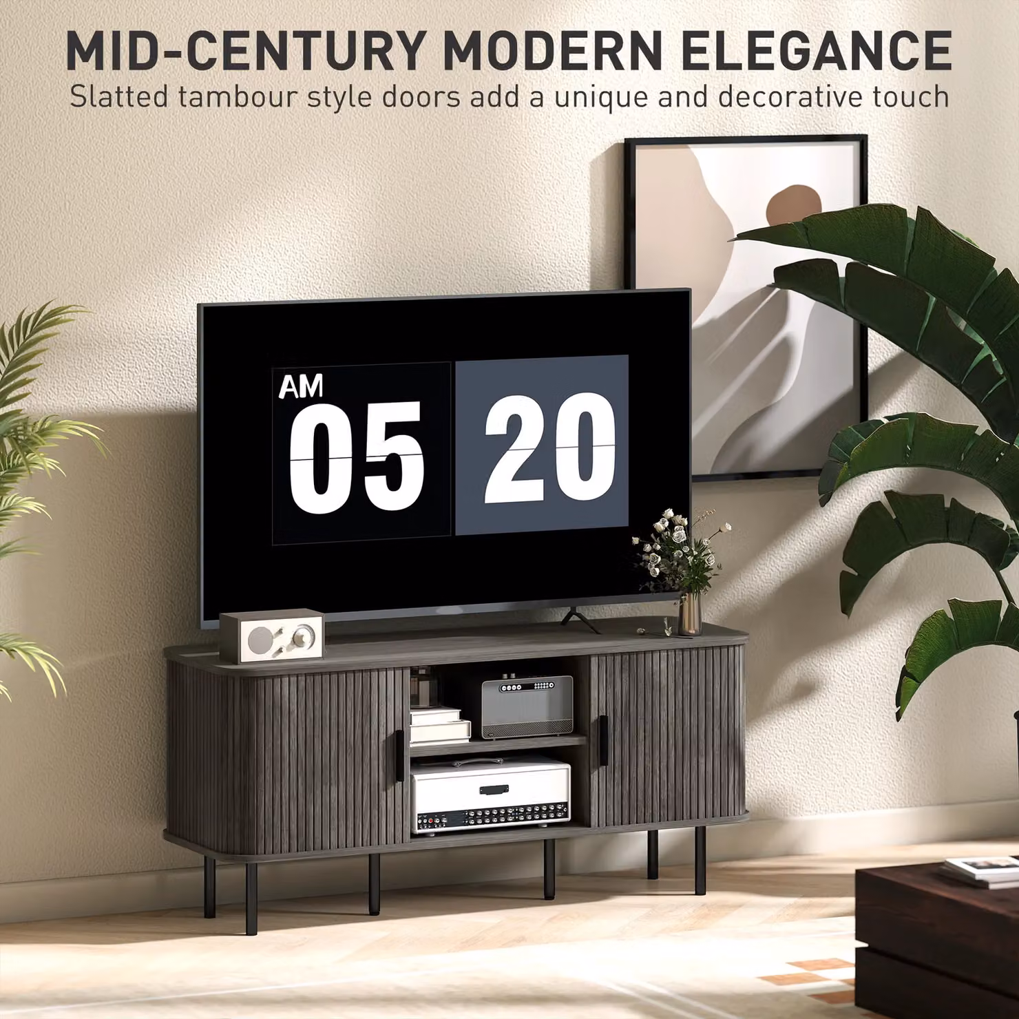 HOMCOM Modern Grey Wood TV Unit for Your Living Room – 4