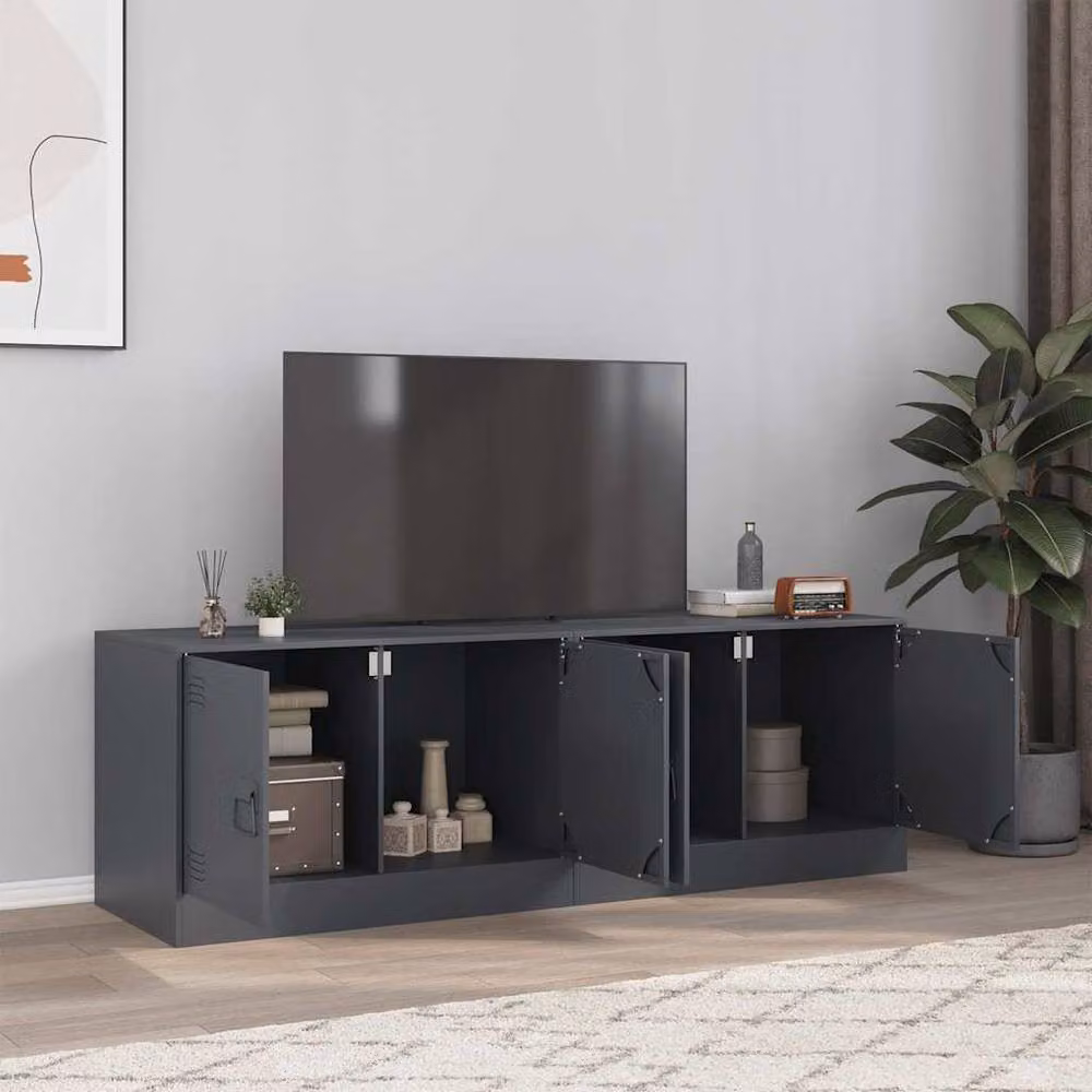 Berkfield Home Set of 2 Anthracite Steel TV Cabinets in Dark Grey, W/D/H: 67 x 39 x 44 cm – 2