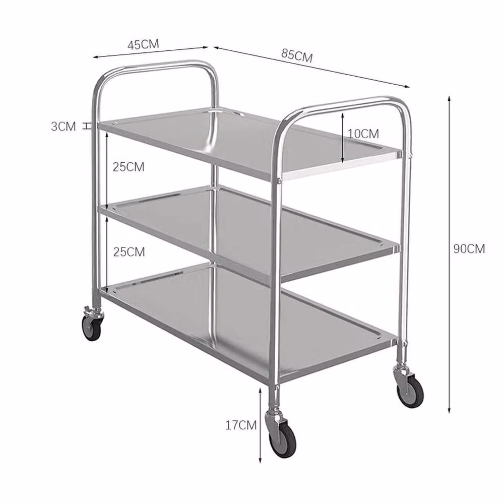 NESTLUNE 3 Tier Stainless Steel Catering Kitchen Trolley in Silver