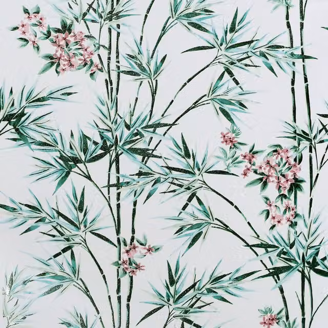 Arthouse Bamboo and Blossom White Tropical Botanical Wallpaper in Green and White