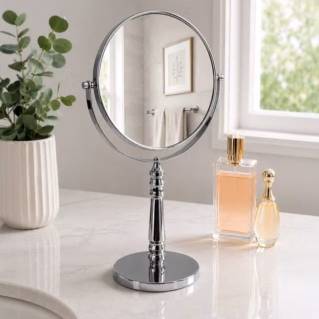 Rho Reversible 5x Magnification Tabletop Vanity Mirror in Silver