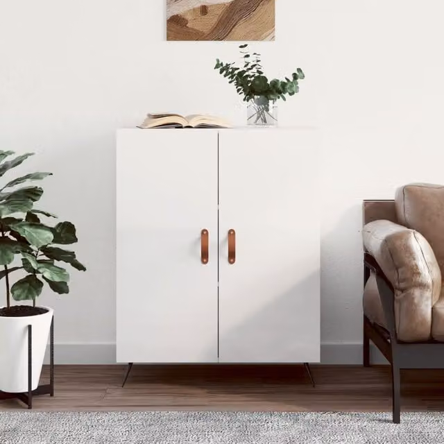 Berkfield Home High Gloss White Sideboard W: 69.5 cm, D: 34 cm, H: 90 cm