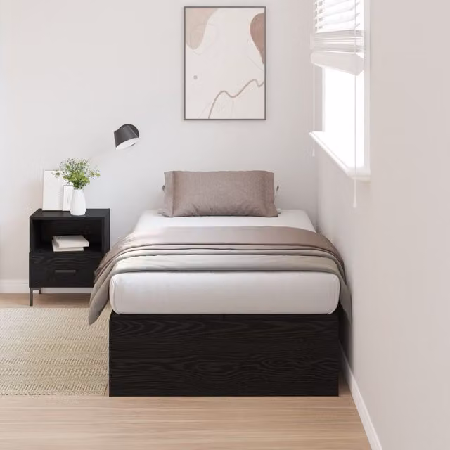 Berkfield Home Black Oak Storage Bed Frame with Lift Up Base W/D/H: 90 x 190 cm