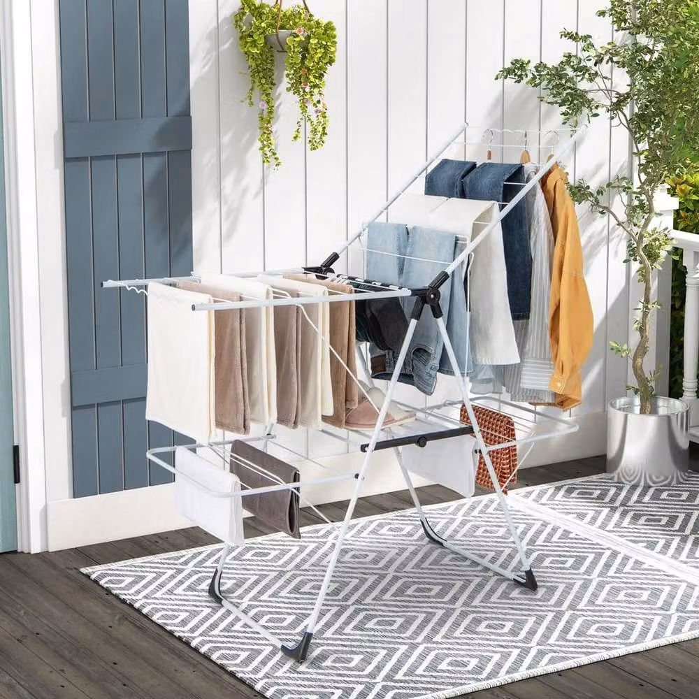KORVIXA 2-Tier Collapsible Clothes Drying Rack in White – 4